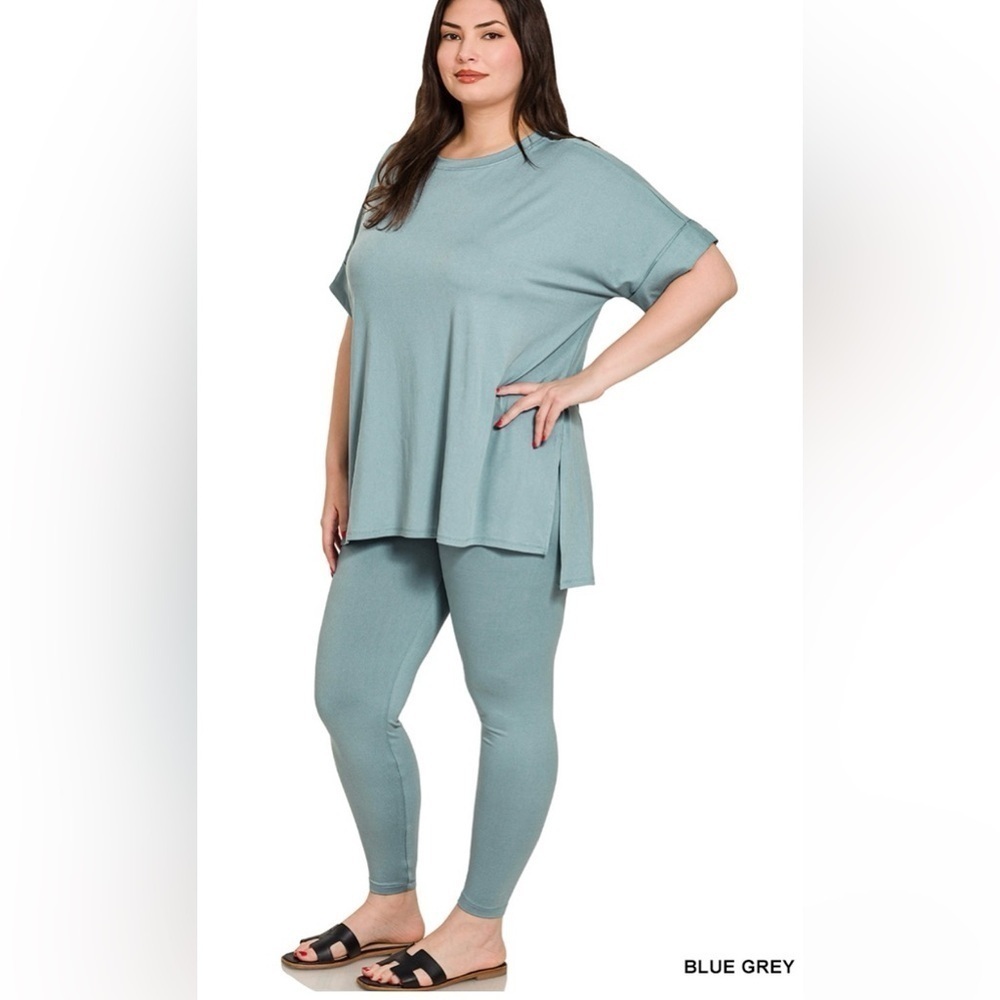 New!LAST ONEPlus Sizes Microfiber Blue Grey Oversized Loungewear Leggings Set 1X